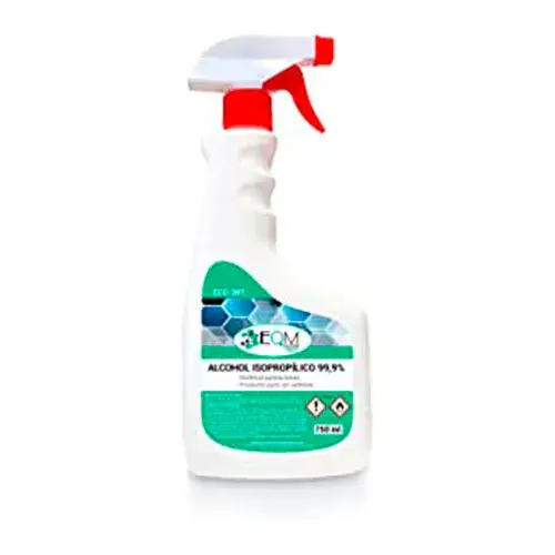 EQM SOLUCIONES QUÍMICAS | ECO-301 | Alcohol Isopropílico 99,9% Pureza | 750 ml | Limpieza componentes electrónicos, objetivos y pantallas | Desinfección y limpieza de superficies